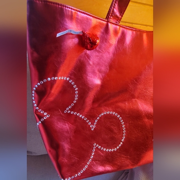 Walt Disney Parks Red Metallic Mickey Mouse Tote Bag Rhinestones 2012 Reversible - Picture 3 of 13
